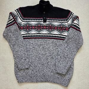 EUC Chaps Men's M Nordic Fair Isle 1/4 Button Mock Neck Winter Sweater Preppy